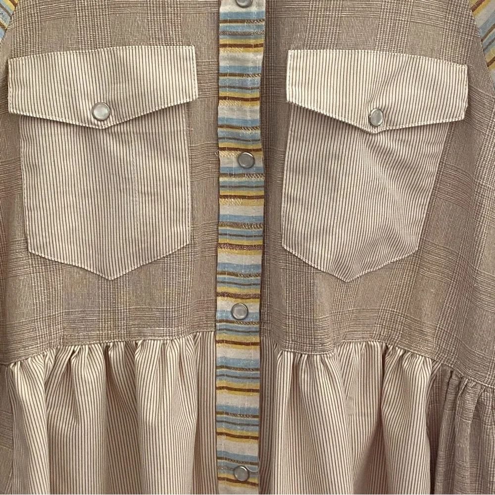 143 Story Long Sleeve Striped Tunic Top Womens Size Medium NWT Linen Cotton Boho - Picture 5 of 16